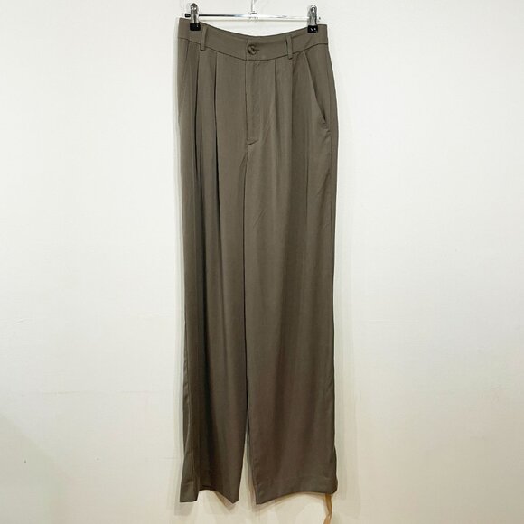 New Reformation Mason Wide Leg Tencel Trouser Poppyseed Green 0 $198 - Picture 2 of 7